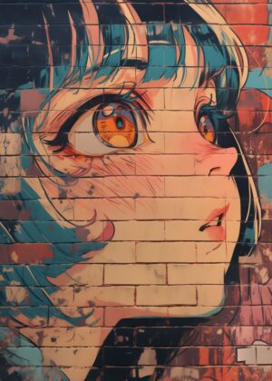 Anime Girl Graffiti Art Print - Premium Wooden Framed Poster. Ready to Hang.