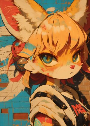 Furry Graffiti Art: Urban Expression - Premium Wooden Framed Poster. Ready to Hang.