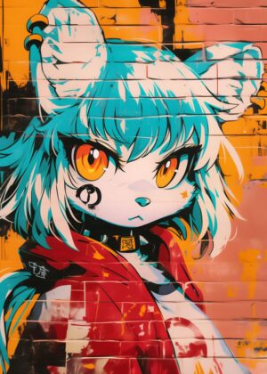 Anime Graffiti Street Art Print - Premium Wooden Framed Poster. Ready to Hang.