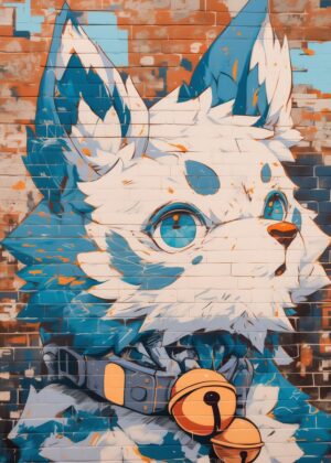 Blue-Eyed Furry Creature Mural Art Print - Premium Wooden Framed Poster. Ready to Hang.