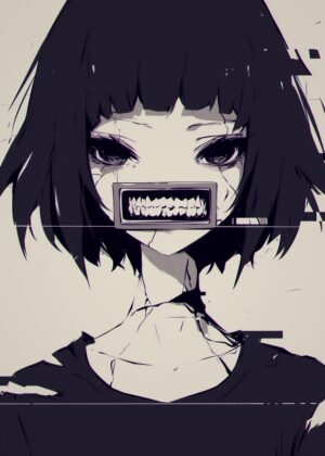 Glitchcore Anime Girl: Digital Art Print - Premium Wooden Framed Poster. Ready to Hang.
