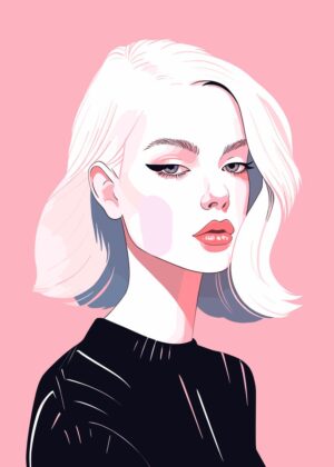 Stylish Blonde Woman Illustration - Premium Wooden Framed Poster. Ready to Hang.