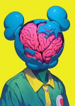 Kaws Brain Exposed: Vibrant Urban Art Print - Premium Wooden Framed Poster. Ready to Hang.