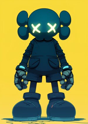 Blue and Yellow Kaws Artwork Print - Premium Wooden Framed Poster. Ready to Hang.
