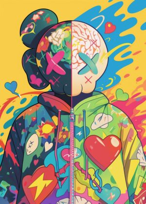 Colorful Abstract Kaws Art Print - Premium Wooden Framed Poster. Ready to Hang.
