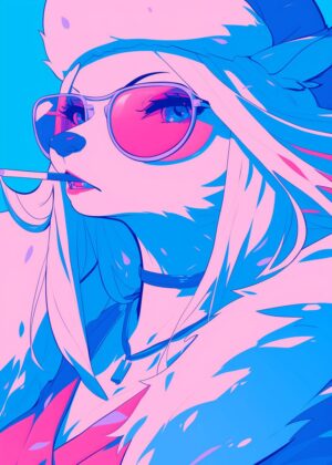 Cyberpunk Furry Girl Art Print - Premium Wooden Framed Poster. Ready to Hang.