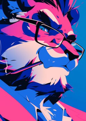 Stylish Anthropomorphic Lion Art Print - Premium Wooden Framed Poster. Ready to Hang.