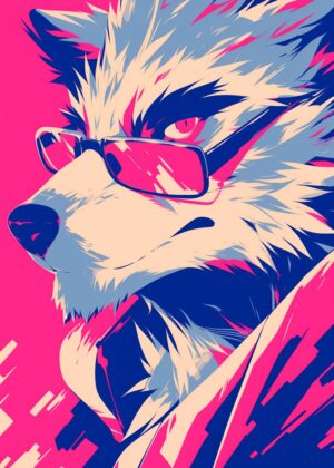 Cool Fox with Sunglasses: Vibrant Pop Art Style - Premium Wooden Framed Poster. Ready to Hang.
