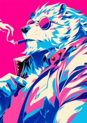 Cool Bear in Sunglasses: A Vibrant Pop Art Print - Premium Wooden Framed Poster. Ready to Hang.