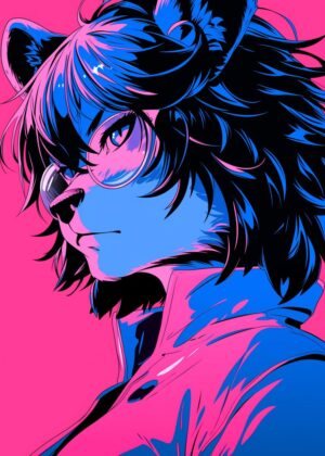 Cyberpunk Furry Anime Girl Art Print - Premium Wooden Framed Poster. Ready to Hang.