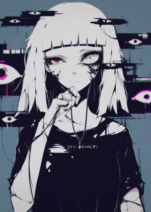 Cyberpunk Anime Girl Art Print - Premium Wooden Framed Poster. Ready to Hang.