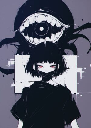 Anime Girl and Her Monstrous Companion - Premium Wooden Framed Poster. Ready to Hang.