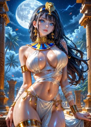Egyptian Anime Goddess Art Print - Premium Wooden Framed Poster. Ready to Hang.