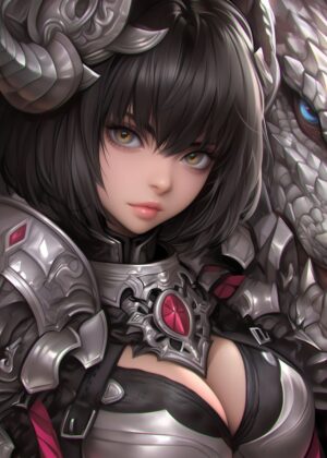 Anime Warrior Woman: A Stunning Digital Art Print - Premium Wooden Framed Poster. Ready to Hang.