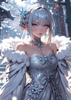 Anime Snow Queen: A Breathtaking Winter Fantasy - Premium Wooden Framed Poster. Ready to Hang.