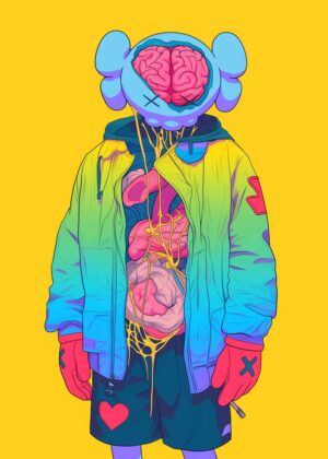 Exposed Brain Character Art Print - Premium Wooden Framed Poster. Ready to Hang.