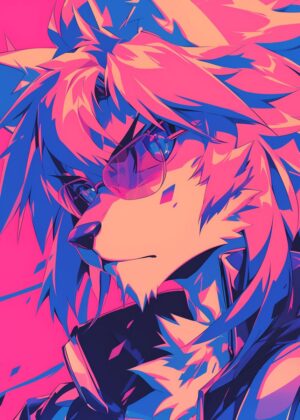 Cyberpunk Furry Anime Art Print - Premium Wooden Framed Poster. Ready to Hang.