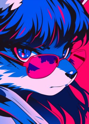 Cool Fox in Sunglasses: Bold Anime Art Print - Premium Wooden Framed Poster. Ready to Hang.