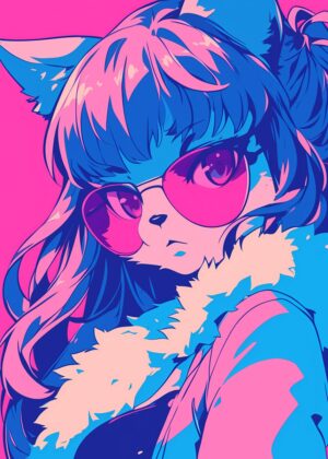 Stylish Anime Girl in Sunglasses - Premium Wooden Framed Poster. Ready to Hang.