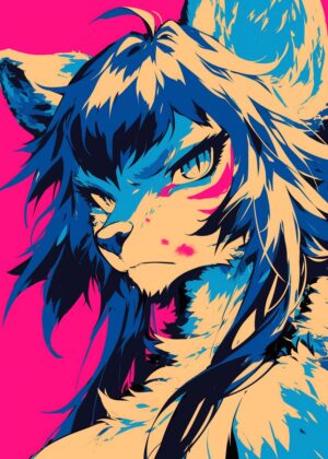Neon Furry Art Print: Vibrant and Edgy - Premium Wooden Framed Poster. Ready to Hang.