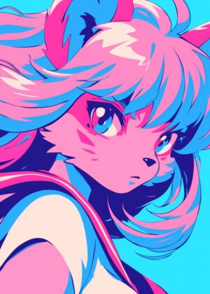 Vibrant Anime Girl with Pink Hair - Premium Wooden Framed Poster. Ready to Hang.