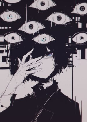 Anime Girl Obscured by Eyes - Premium Wooden Framed Poster. Ready to Hang.