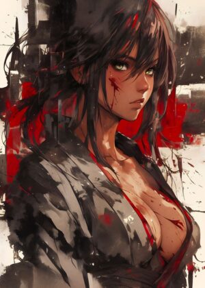 Anime Samurai Warrior Woman Art Print - Premium Wooden Framed Poster. Ready to Hang.