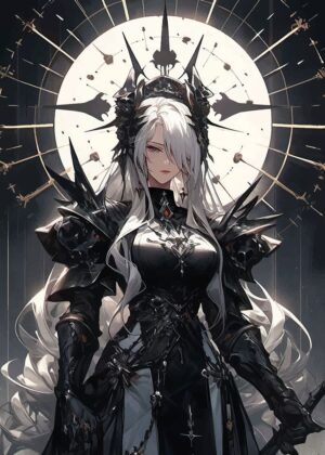 Dark Fantasy Warrior: A Majestic Anime Print - Premium Wooden Framed Poster. Ready to Hang.