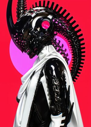 Cyberpunk Warrior: A Digital Art Print - Premium Wooden Framed Poster. Ready to Hang.