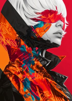 Cyberpunk Woman: A Digital Art Print - Premium Wooden Framed Poster. Ready to Hang.