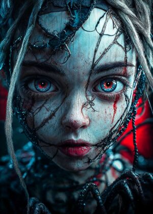 Creepy Girl with Vines: A Dark Fantasy Artwork - Premium Wooden Framed Poster. Ready to Hang.