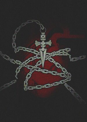 Dark Fantasy Art Print: Chains and Dagger - Premium Wooden Framed Poster. Ready to Hang.