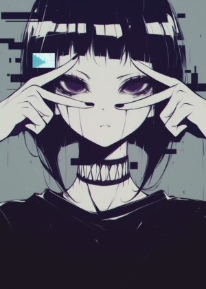 Cyberpunk Anime Girl Glitch Art Print - Premium Wooden Framed Poster. Ready to Hang.