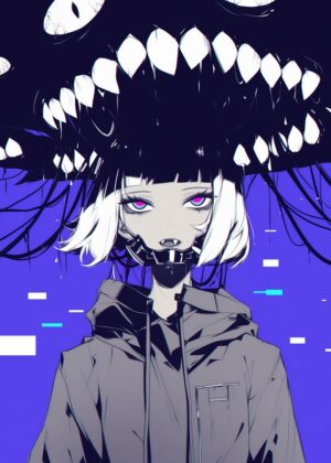Cyberpunk Anime Girl Art Print - Premium Wooden Framed Poster. Ready to Hang.