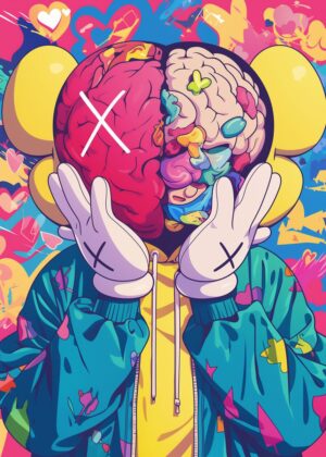 Brain & Heart: A Vibrant Pop Art Character - Premium Wooden Framed Poster. Ready to Hang.