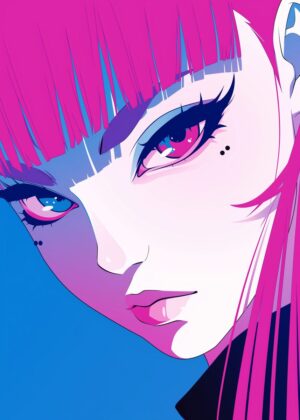 Cyberpunk Anime Girl Art Print - Premium Wooden Framed Poster. Ready to Hang.