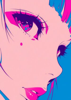 Vibrant Anime Girl Close-Up Art Print - Premium Wooden Framed Poster. Ready to Hang.