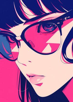 Stylish Anime Girl in Pink and Blue - Premium Wooden Framed Poster. Ready to Hang.