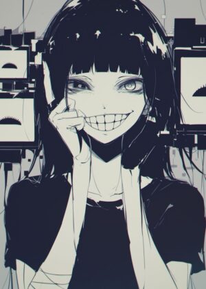 Creepy Anime Girl Art Print - Premium Wooden Framed Poster. Ready to Hang.