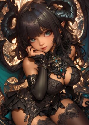 Anime Demon Girl Gaming Art Print - Premium Wooden Framed Poster. Ready to Hang.