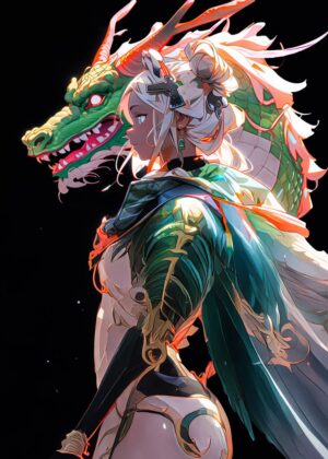 Dragon Guardian Ascends: Fantasy Art Print - Premium Wooden Framed Poster. Ready to Hang.