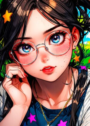 Starry-Eyed Daydreamer: Anime Girl Art Print - Premium Wooden Framed Poster. Ready to Hang.