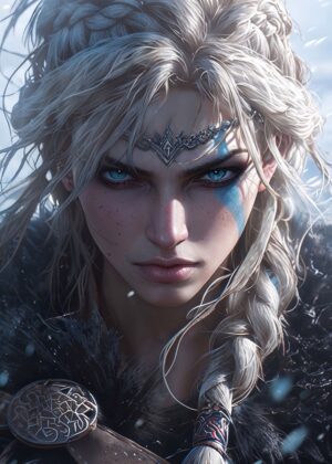 Valkyrie Warrior: A Portrait of Strength and Beauty - Premium Wooden Framed Poster. Ready to Hang.