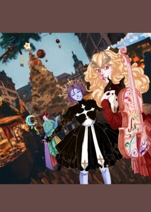 Fantasy Christmas Market Illustration Print - Premium Wooden Framed Poster. Ready to Hang.