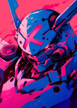 Cyberpunk Mecha Robot Digital Art Print - Premium Wooden Framed Poster. Ready to Hang.