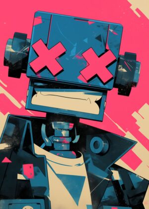 Cyberpunk Robot Art Print: X-Eyes - Premium Wooden Framed Poster. Ready to Hang.