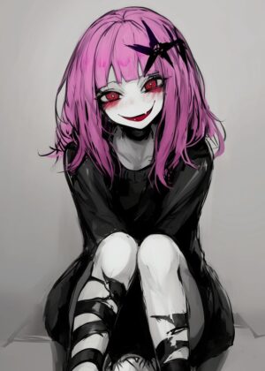 Creepy Anime Girl Art Print - Premium Wooden Framed Poster. Ready to Hang.