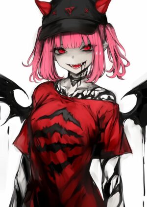 Devil Girl Anime Art Print - Premium Wooden Framed Poster. Ready to Hang.