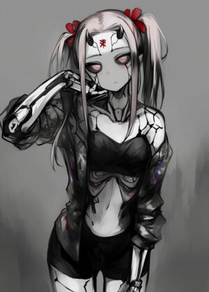 Cyberpunk Anime Girl: Digital Art Print - Premium Wooden Framed Poster. Ready to Hang.