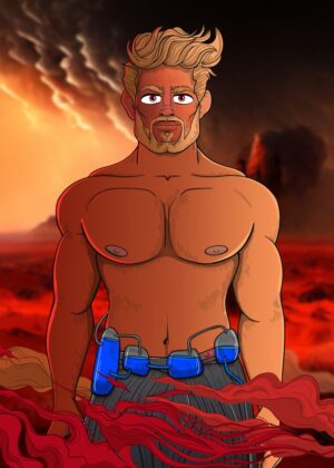 Galactic Gaylords: Shirtless Beefcake Art Print - Premium Wooden Framed Poster. Ready to Hang.